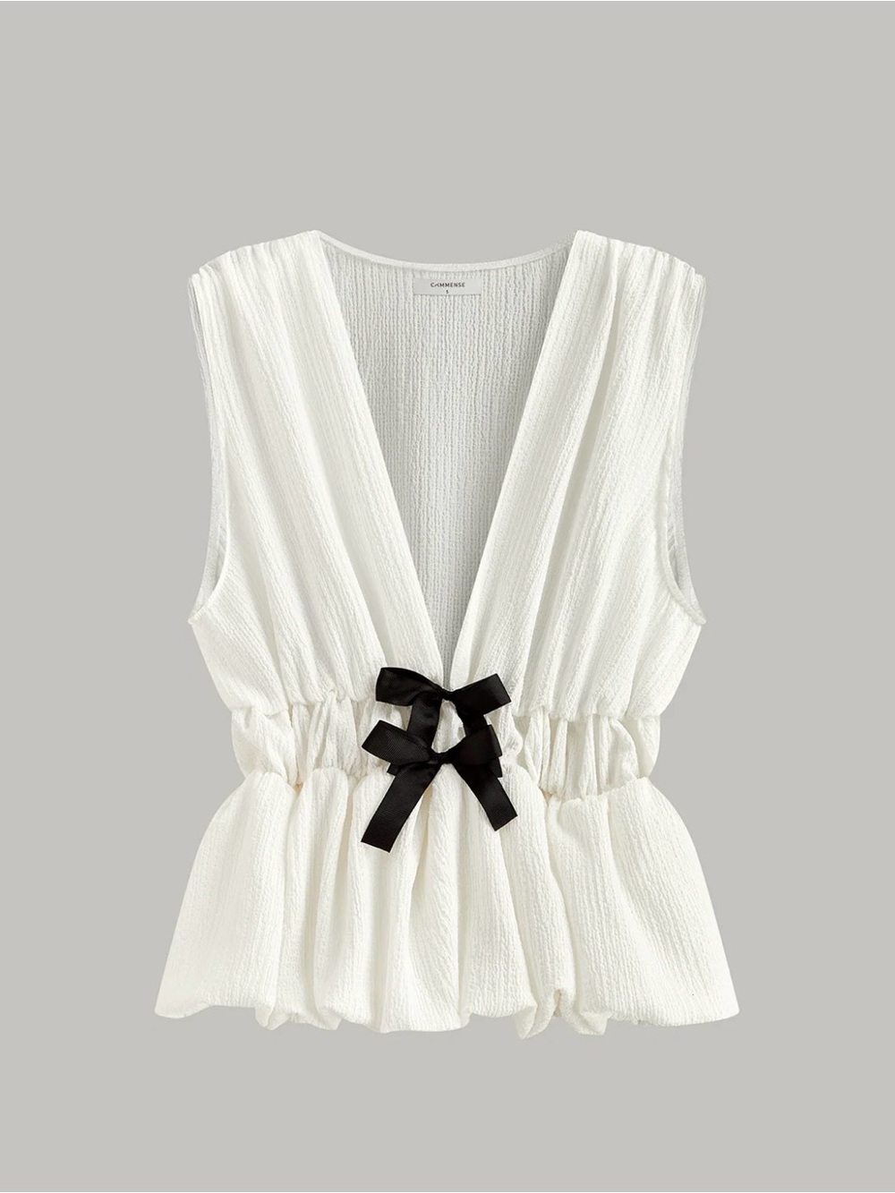 Commense v neck gathered waist Bow detail top